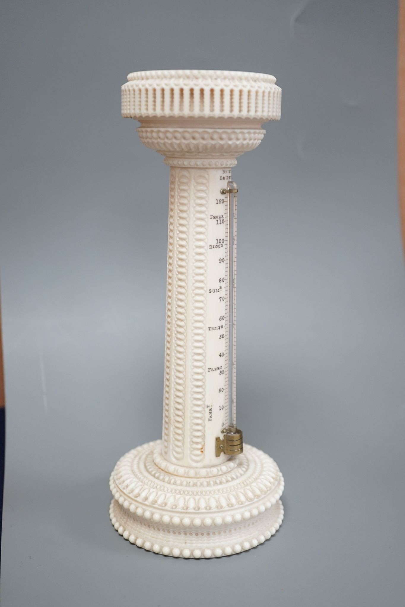 A Victorian ’Brinton Brighton’ engine turned Ivory 'Sundial' and thermometer 21.5cm